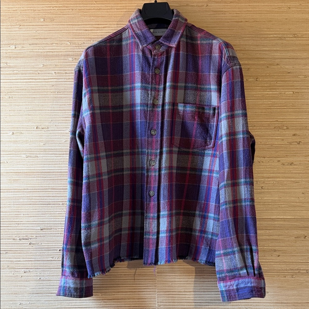 John Elliott Plaid Button-Down Shirt in Purple and Red